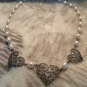 Sterling silver and Pearl heart necklace